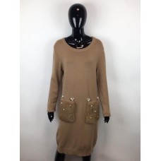 Kleid/Longpullover mit Fake Fur & Perlen